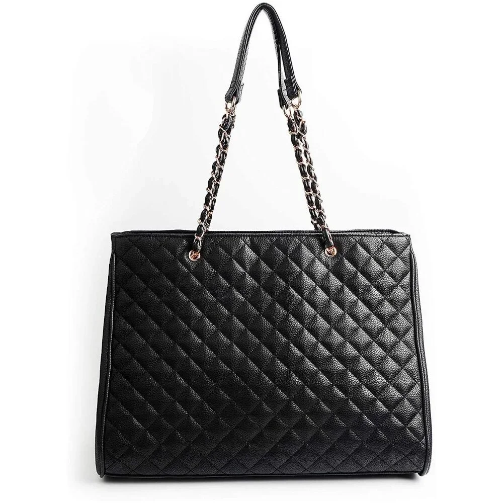 New Le Bag Quilted Travel Tote and Laptop Handbag, Black